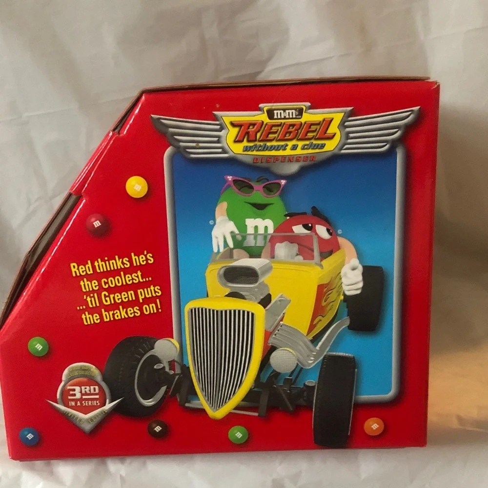 M & M Rebel without a clue Hot Rod candy dispenser new old stock 12” - 3rd in se